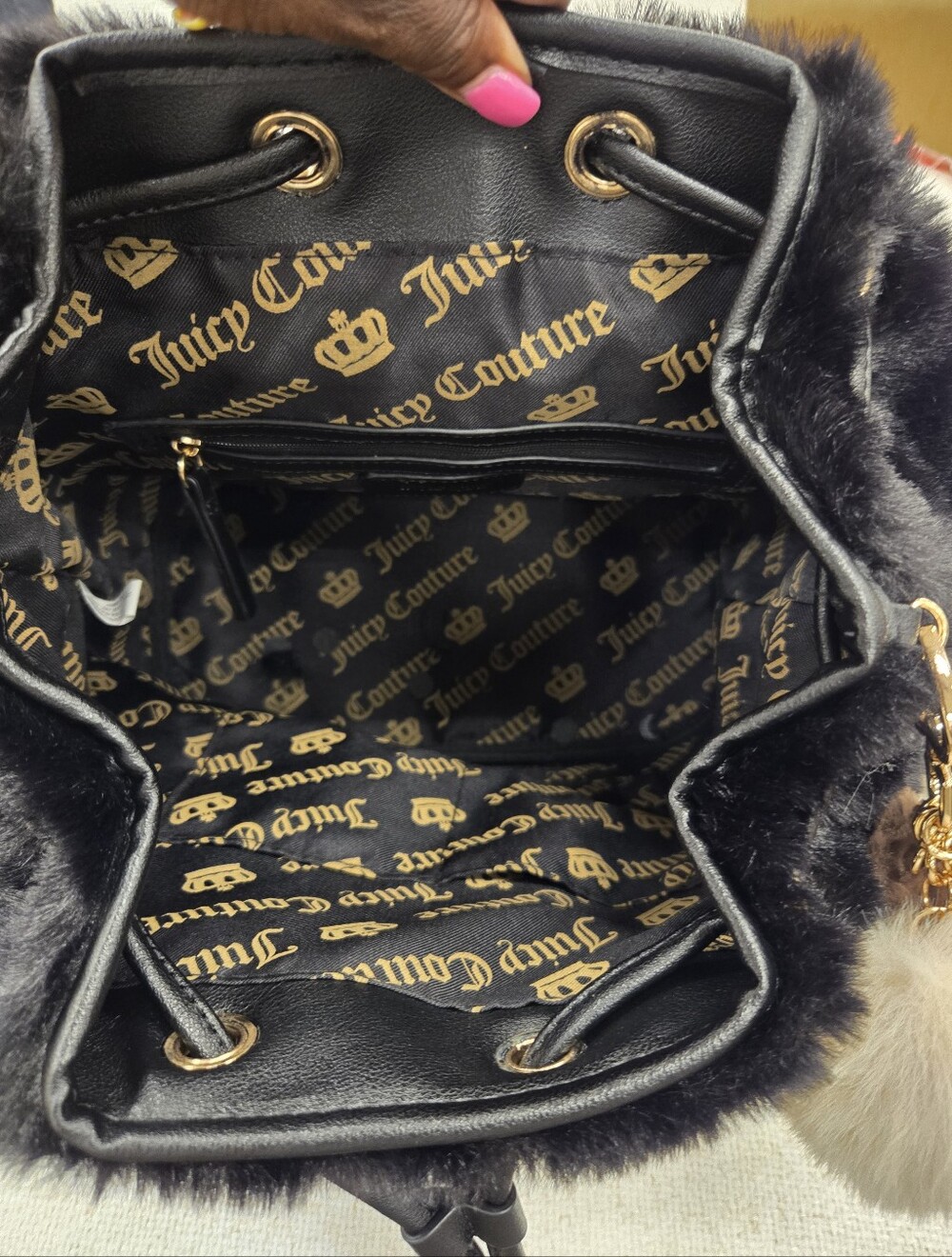 Juicy Couture Black Faux Fur Backpack - Picture 6 of 6